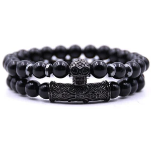 Moda Hombres Pulsera 8mm Negro Cuentas de Hematita Circonio Cráneo Dije Pulseras Regalo - Imagen 1 de 5