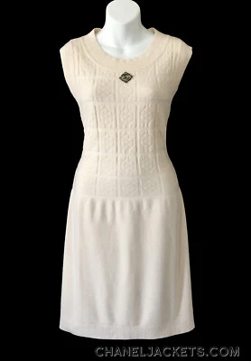 CHANEL 10PF Ivory Cashmere Knit Camellia DRESS * FR 44 / 10 ~ PRISTINE - Image 1 of 4