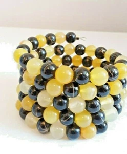 Handmade Beaded Healing Bracelet Agate Glass and Gold Hematite - Picture 1 of 7