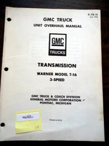 GMC Warner T16 3 velocidades transmisión revisión servicio reparación manual - Imagen 1 de 6