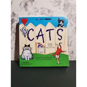 Vintage All Night Media CATS Rubber Stamp Collection With Purple Ink Pad - Picture 1 of 7