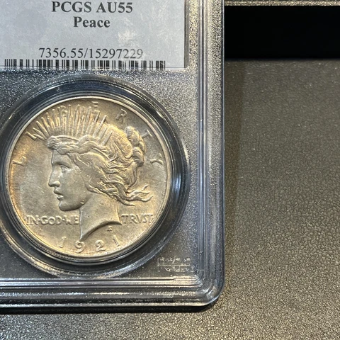 1921 Peace Silver Dollar PCGS graded AU55 High Relief Cover