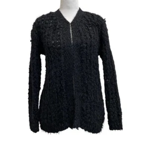 Lesley Evers Black Open Front Chunky Knit Eyelash Cardigan sz XS/S Sweater - Picture 1 of 11