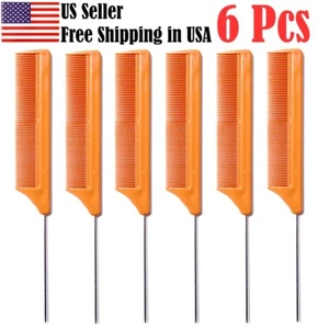 Rat Tail Comb 8" Brown Stainless Steel Pin Tail Comb Fine Barber US (6pcs) - Picture 1 of 4