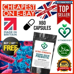 Inulin Powder Capsules Organic 1000mg Natural Prebiotic Fibre Digestion X60 Vega - Picture 1 of 8