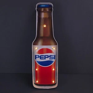 Pepsi Cola Sign Classic Bottle Light Up Bulbs Metal Red White Large 22"x 7" - Picture 1 of 12