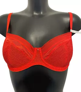 Felina Conturelle Red Bra UK 34C underwired no padding semi sheer see through - Picture 1 of 8