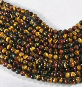 Multi Tiger Eye 8mm Round Beads 16" Strand Tigereye Red Gold Blue Gray - Picture 1 of 3