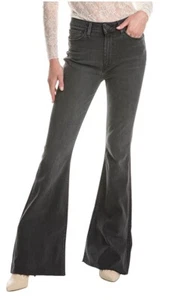 Jeans Hudson Jeans Holly High-Rise Washed neri svasati orlo sfilacciato, taglia 30, nuovi con etichette - Foto 1 di 3