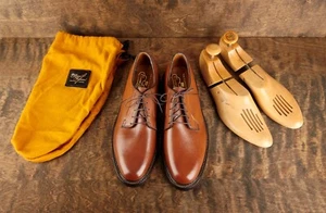 Florsheim 93603 NOS 5 Nail V-Cleat Brown PTB Mens Shoes w/ Trees and Bags Sz 10B - Picture 1 of 19