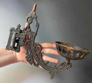 Antique Victorian Cast Iron Oil Lamp Bracket Wall Architectural 19th C. Hardware - Picture 1 of 9