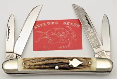 Vintage 1985 BULLDOG BRAND Solingen 4-Blade Congress Knife Stag Unused Near Mint - Image 1 of 4