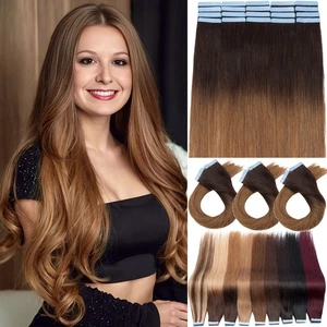 Tape In 100% Real Remy Human Hair Extensions Double Drawn Thick 10-60PCS OMBRE A - Picture 1 of 44