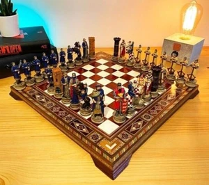 Medieval Crusaders Chess Set | Hand Painted + Inlaid Board | Holiday Gift Idea - Picture 1 of 11