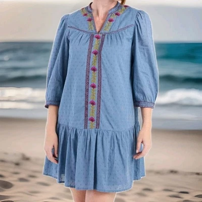 Maggy London Dress Women Plus 3X Blue Floral Pockets Muumuu House Dress Boho - Image 1 of 4