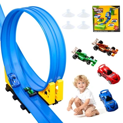 16 Ft Flexible Race Car Track Set for Kids, Portable Roll-Up Racetrack with 4... - Image 1 of 4