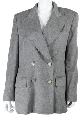 ESCADA Vintage Steel Gray Angora Wool Double Breasted Coat 42 - Image 1 of 4