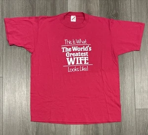 T-shirt vintage anni 90 Jerzees Worlds Greatest Wife sembra XL punto singolo USA - Foto 1 di 7