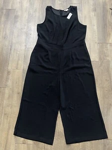 New! Women’s Loft Black Wide Leg Sleeveless Round Neck Jumpsuit 1-Piece Size 18 - Picture 1 of 13
