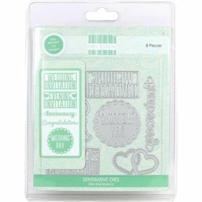 First Edition * Metal Cutting Die set & Storage Sheet 8 dies Wedding Sentiments - Image 1 of 2