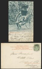 Singapore KE7 1/2d 1906 Old Postcard Rikisha Puller Native Malay Coolie Rickshaw