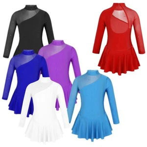 Kinder Mädchen Ballettkleid Eiskunstlauf-Kleid Langarm Swing Schaukel Tanzkleid - Picture 1 of 75