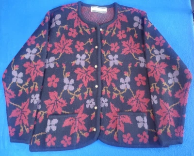 水晶神户复古 80 年代花卉针织毛衣花卉图案开衫 L 码 — 第 1/4 张图片