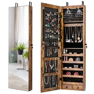 Mirrored Wall & Door Mounted Jewelry Storage Cabinet Organizer W/ Lights & - Picture 1 of 10