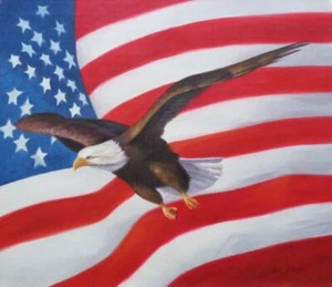 Águila calva 20x24 alas bandera americana pintura al óleo naturalismo animal pájaro - Imagen 1 de 1