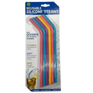 6 Pack Reusable Silicone Bend Straws - Picture 1 of 1