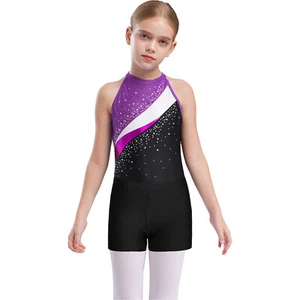 Kids Girls Leotard Ballet Bodysuit With Shorts Hair Band Jumpsuit And Bottoms - Picture 1 of 116