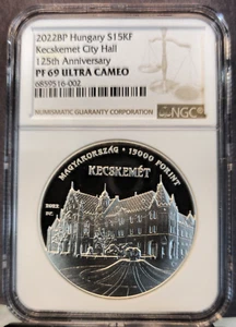 2022 HUNGARY SILVER 15000 FORINT KECSKEMET CITY HALL NGC PF 69 ULTRA CAMEO TOP - Picture 1 of 3
