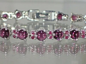 Raspberry Rhodolite,14K Gold Plated on .925 Silver, 7.5" Heart Bracelet #1501 - Picture 1 of 3