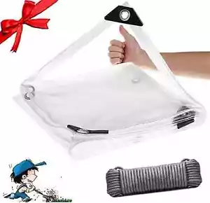 Clear Tarp Waterproof (Increase Grommets+Windproof Rope) 16Mil Thickened Tear Re - Picture 1 of 8