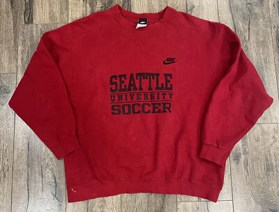Vintage 90s Seattle University Redhawks Soccer Nike Red Large Crewneck Sweater - Image 1 of 4