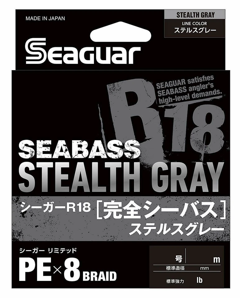 Seaguar R18 Kanzen Seabass 150m 15lb #0.8 Stealth Gray 0.148mm 8 Braid PE Line - Image 1 of 1