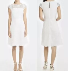 J Crew round neck keyhole closure white eyelet cap sleeve lined dress Size 8 - Picture 1 of 6