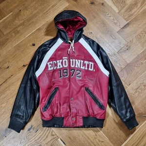 Ecko Unltd Herren M (oversized) / L rot schwarz Leder Hoodie Bomberjacke RAR - Bild 1 von 22