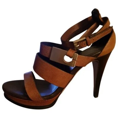 Sandalias Hugo Boss Marrón Cuero Espartano Tacones con Tiras TALLA US: 9 EUR: 40 Foto 1 de 4