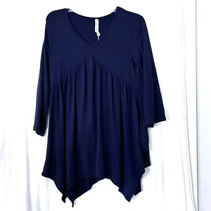 NWT Maternity Top V Neck Tunic Empire Waist Pockets Light Weight Blue Sz Medium - Picture 1 of 9