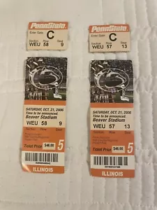 Vintage Penn State vs Illinois Football Tickets 2006 Beaver Stadium Joe Paterno - Picture 1 of 2