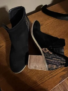 Rag & Co Black Leather Booties Boots Ankle Boots Tribal Print Leather Size 10 - Imagen 1 de 10