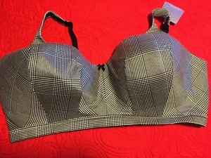 NWT Catherines Full Coverage Smooth No-Wire Bra BLACK WHITE PLAID Houndstooth - Picture 1 of 4
