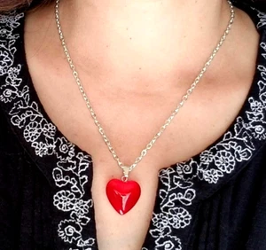 Valentinstag Halskette groß rot Herz Halskette Rubinrot Glas Herz Anhänger - Bild 1 von 8
