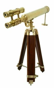 Nautical Marine Brass Telescope 18" with Wooden Tripod Stand Antique Home Decor - Picture 1 of 5