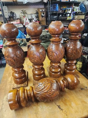 Hand Carved And Turned Solid Oak Table, Bannister, Kitchen Island, ?? Project... - Image 1 of 4