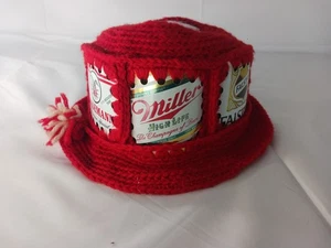 Vintage Beer Can Hat Crochet Knit Various Brands Party 1970's Original Tailgate - Picture 1 of 9