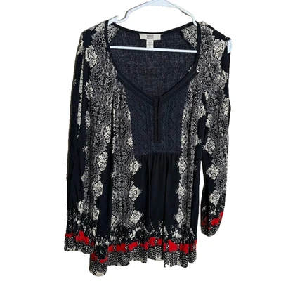 Blusa Vintage America Feminina Gola Redonda Média Manga 3/4 Boho Casual Top - Imagem 1 de 4