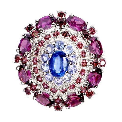 Кольцо из стерлингового серебра 925 пробы с овальным кианитом 6x4 мм танзанитом драгоценными камнями ювелирные изделия размер 9 - Изображение 1 из 4