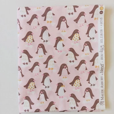 Maude Asbury by Blend Pink Penguin "Snow Day" Quilt Cotton Fabric 1yd-17" x 42" - Image 1 of 4